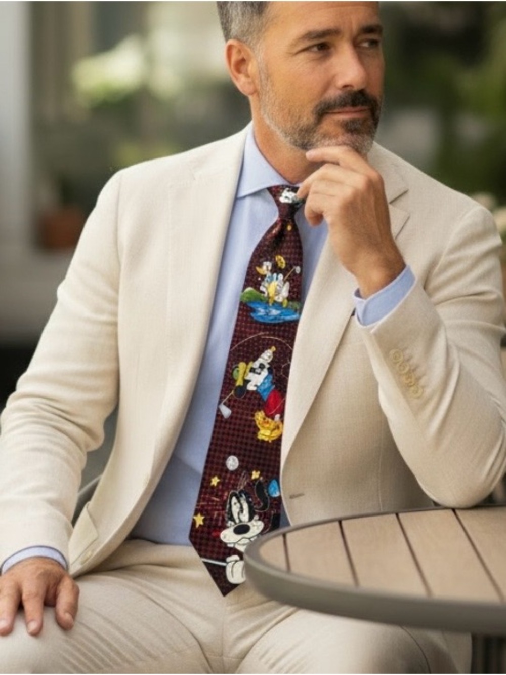 Disney Burgundy and Black Mickey Donald Goofy Golf Pattern Tie